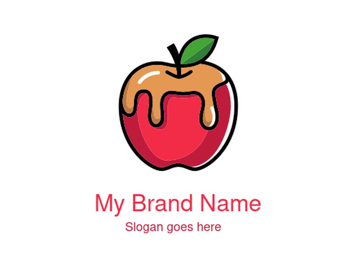 Delightful Red Apple with Caramel Drizzle and Green Leaf Logo Design for Artisan Caramel Apple Treats and Premium Dessert Shops